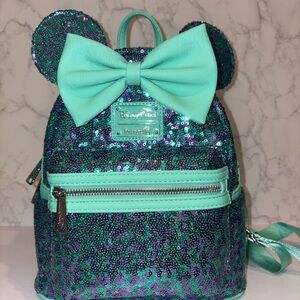 Loungefly Teal and Purple Sequin Backpack with Bow